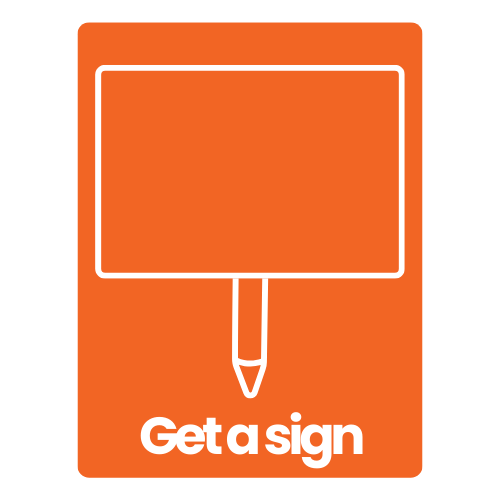 A cartoon sign and text reading "Get a sign"